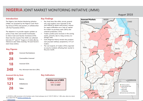 First-page preview of the Northeast Nigeria JMMI factsheet for August 2025