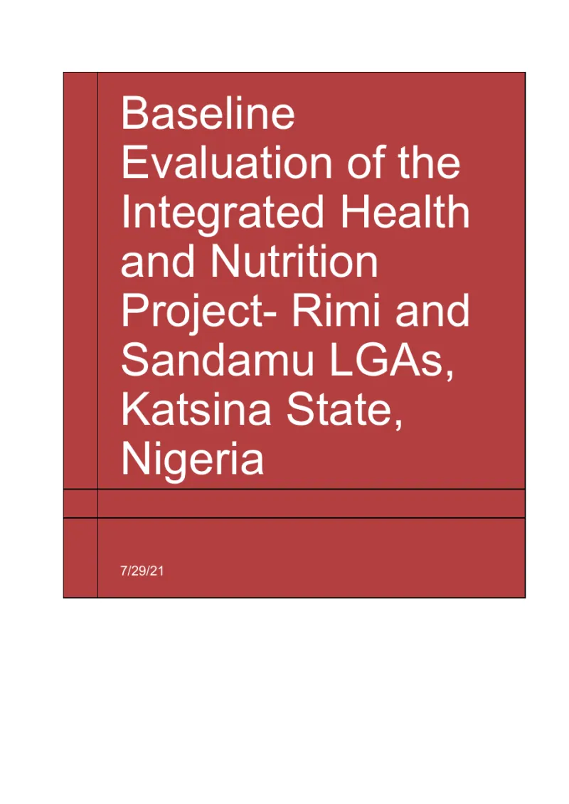 Cover of the Integrated Health and Nutrition Project baseline evaluation